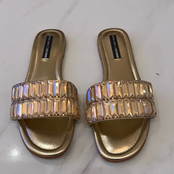 JESSICA RICH / STEVE MADDEN Amber Gold Slide Sandals - Picture 8 of 12